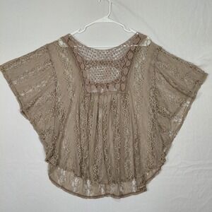 Womens Sz 3X Lace Boho Sheer Flowy Top Crochet Whimsy Dressy Fairy Blouse Shawl